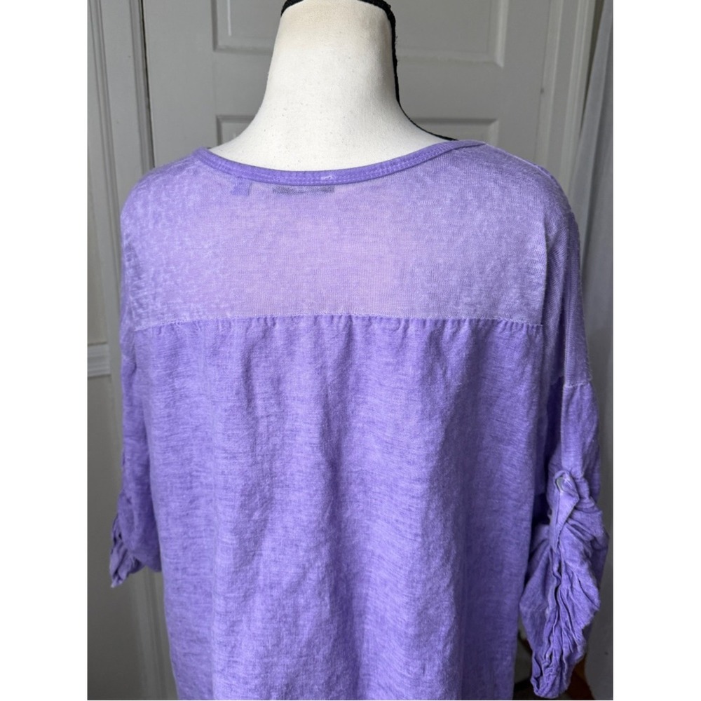 Kaktus Linen Top Purple Relaxed Fit Boho Artsy Lagenlook Roll Tab Sleeves Lg - Picture 9 of 15